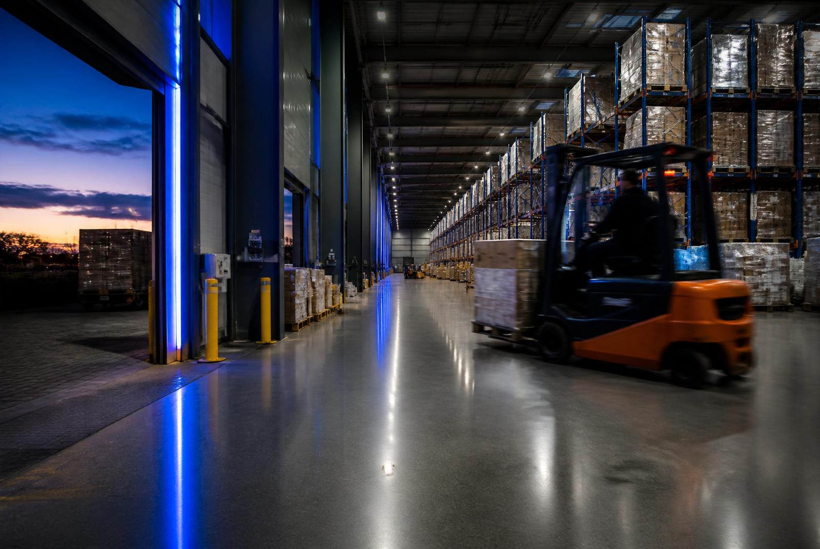 Fleet of ACA Cargo trucks staged in a modern warehouse